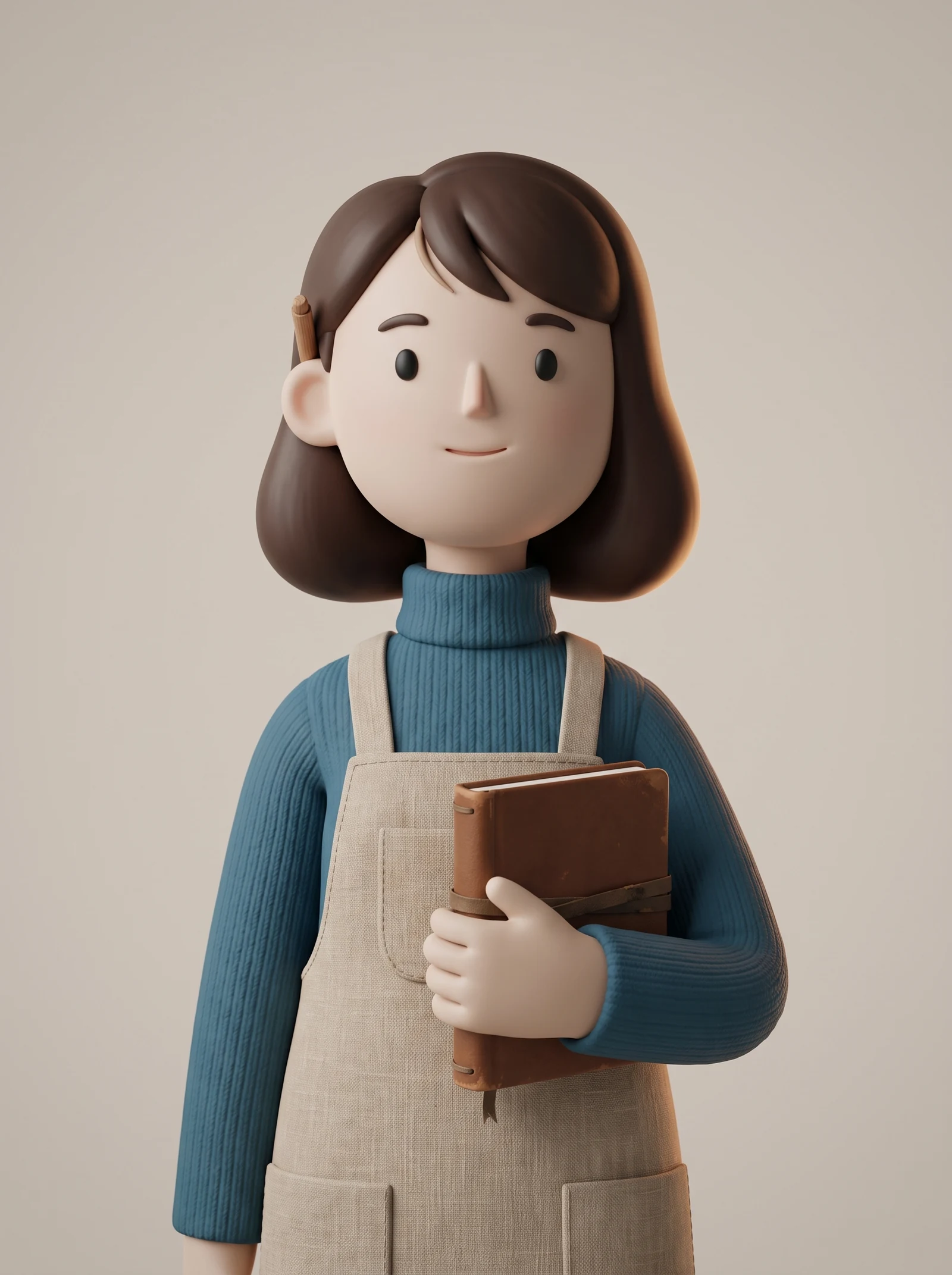 Portrait de Nora, assistante de direction virtuelle troopio, agenda en cuir contre la poitrine